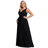 Ever-Pretty Women's Plus Size Glitter V Neck Pleated Long Sleeve Formal Dress 02133-DA