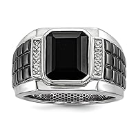 925 Sterling Silver Bezel Polished Prong set Diamond and Simulated Onyx Square Black Rhodium Plated Mens Ring Measures 15mm Wide Jewelry for Men - Ring Size Options: 10 11 9
