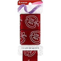 SINGER Satin Ribbon, 1-1/2-Inch by 9-Feet, Orchard Print, Merlot Red