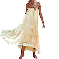 Pink Spring Dress for Women Sexy,Women Maxi Long Dress Summer Beach Sundress Vintage Simple Cotton Spaghetti St