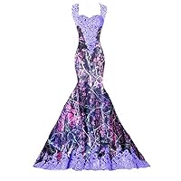 Mermaid Country Wedding Dresses for Bride Camouflage and Lace Prom Dress with Straps