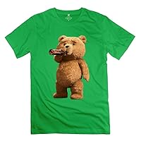 Men's Lovely Ted Bear Drink Beer 100% Cotton T-Shirt ForestGreen