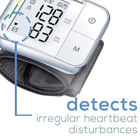 Beurer BC57 Wrist Blood Pressure Monitor – Automatic Wrist Blood Pressure Cuff - Bluetooth – 120 Memory Spaces with Irregular Heart Rate Detection, Large Display, Resting Indicator, Storage Case
