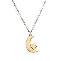 EUEAVAN Islamic Crescent Symbol Necklace for Women Moon Star Pendant Fashion Refined Minimalist Islamic Religion Jewelry for Girls