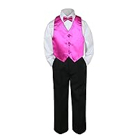 4pc Formal Baby Teens Boys Fuchsia Pink Vest Bow Tie Black Pants S-14 (8)