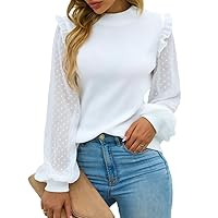 Blooming Jelly Womens Mock Neck Dressy Sweater Sheer Long Sleeve Ruffle Pullover Shirt Business Casual Knit Fall Tops