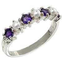 18k White Gold Cultured Pearl & Amethyst Womens Eternity Ring