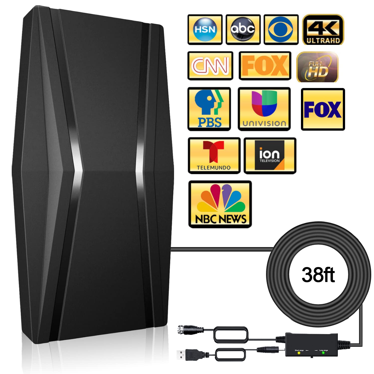 2023 Upgraded TV Antenna for Smart tv Up to 520+ Miles, Antenna TV Digital HD Indoor with Amplifier and Signal Booster- Support 4K 1080p Fire tv Stick and All Older TV's -38ft Coax HDTV Cable