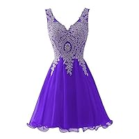 VeraQueen Women's Short Tulle Beaded Homecoming Dress A Line Sleveless Ball Gown Purple