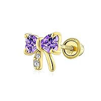 Tiny Minimalist Delicate AAA CZ Cartilage Ear Lobe Piercing Daith Ribbon Bow 1 Piece Stud Earrings For Women 14K Real Gold Screw back Simulated Stones