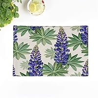Set of 4 Placemats Bluebonnet Watercolor of Wild Lupines Flower Pattern Antique Artistic 12.5x17 Inch Non-Slip Washable Place Mats for Dinner Parties Decor Kitchen Table