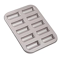 CHEFMADE Financier Cake Pan, 10-Cavity Non-Stick Rectangle Muffin Pan Biscuits Cookies Bakeware for Oven Baking (Champagne Gold)