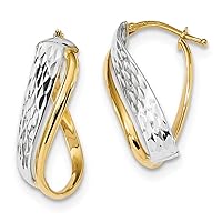 14k Yellow and White Gold Two-Tone Diamond Cut and Polished Earrings Length 25.3mm