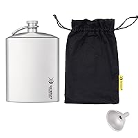Titanium Hip Flask 220ml/7.74 fl oz, Ultralight Portable Leakproof Pocket Flask Flagon With Screw Cap Clip, Drawstring Cloth Case & Pouring Funnel
