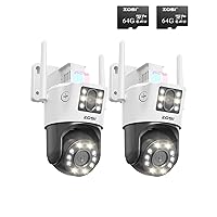 ZOSI 2 x C298 2.5K 4MP Dual-Lens Wired WiFi PT Security Camera Outdoor, Ultra-Wide Angle, Plug-in 360 Camera, 8X Hybrid Zoom, Person/Vehicle Detect, Spotlight Siren, Color Night Vision (64GB SD Card)