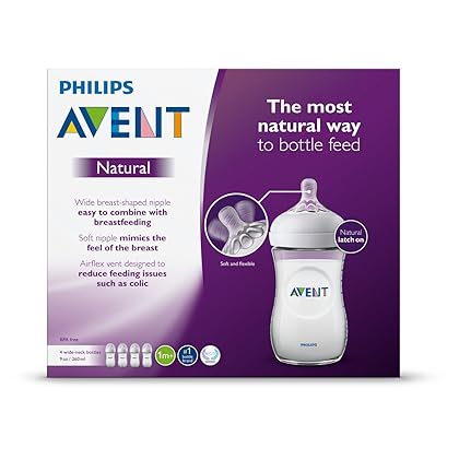 Philips Avent Natural Baby Bottle, Clear, 9 Ounce, 4 Pack, SCF013/47