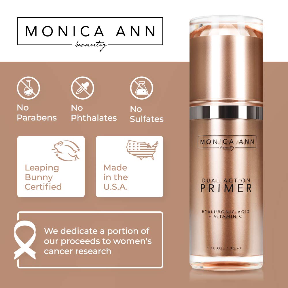 Monica Ann Beauty Dual-Action Face Primer - 30 mL | Hydrating Makeup Primer With Vitamin C & Hyaluronic Acid | Smoothing Translucent Matte Pore Minimizer | Foundation Primer For Any Skin Tone