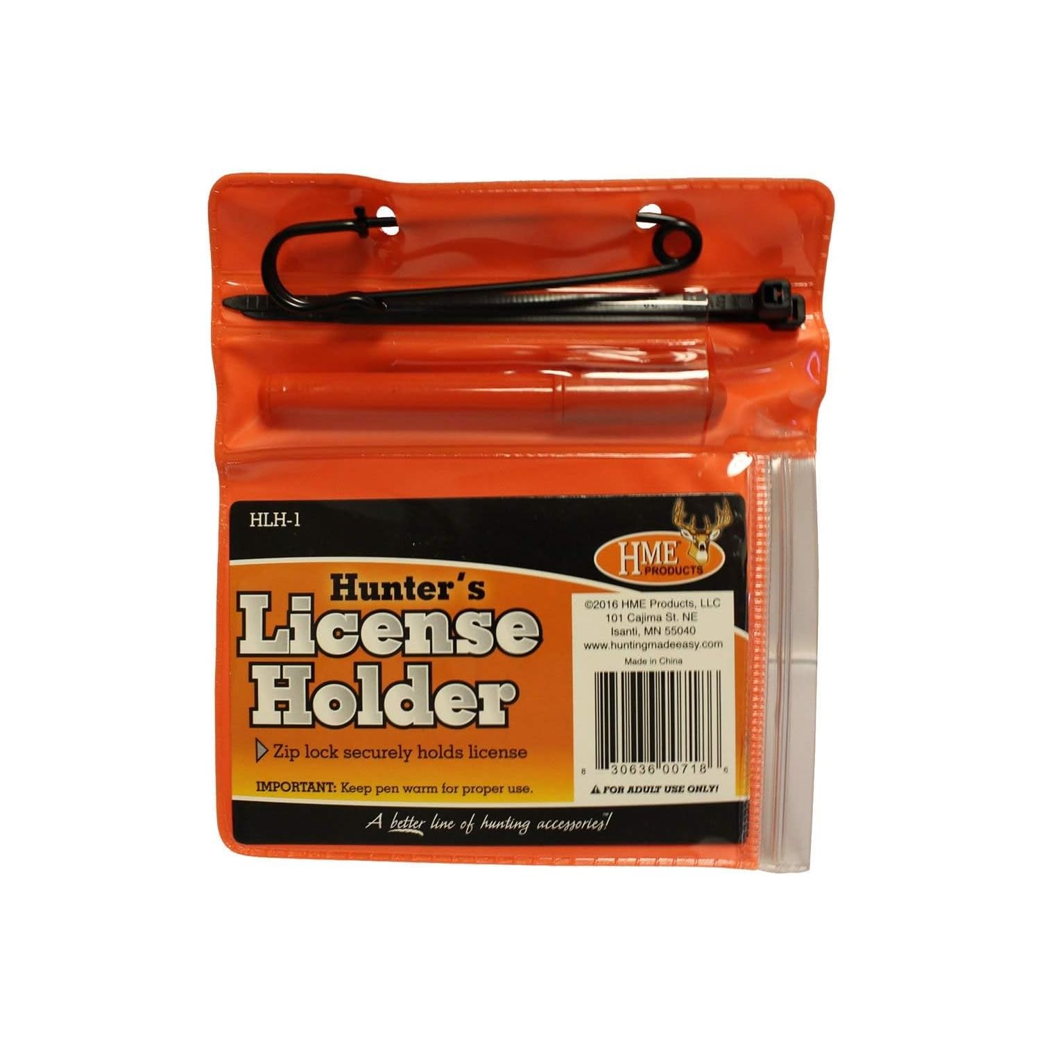 HME Durable Secure Waterproof Zip-Lock Hunter's License Holder with Built-in Snap - Includes Zip Ties for Tagging & A Pen