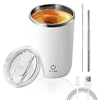 Beyoung Self Stirring Mug, Portable Electric Mixing Mug, 12oz Stainless Steel Travel Coffee Cup with Leakproof Lid, Auto Mixer Tumbler Cups For Coffee Powder Milk Tea, White