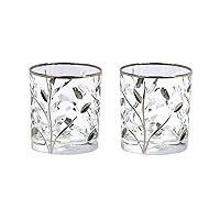 Italian Crystal Flowervine Whiskey Glasses, Platinum Color, SET OF 2, 8 oz Glasses, Scotch Glasses, Cocktail Glasses, Old Fashioned Drinking Glassware, Bourbon Whiskey Tumblers, Made In Italy