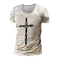 Jesus Shirt Mens Jesus Cross Print T-Shirt Slim Fit Crewneck Short Sleeve Shirts Retro Tops Vintage Graphic Tee