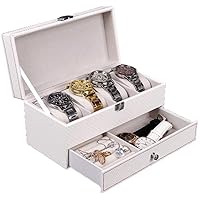 Watch Box Carbon Lockable White Watch Display Fiber Double Layer Jewelry Box Storage Box For 4 Watches Watch Organizer Collection