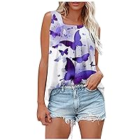 Tank Top for Women Summer Tanks Woman Loose Pleated Square Neck Sleeveless Tshirt Curved Hem Flowy Print Tunic Tops