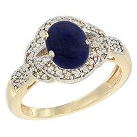 10K White Gold Natural Lapis Ring Oval 8x6 mm Diamond Accent, sizes 5 - 10