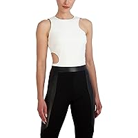 BCBGMAXAZRIA womens Fitted Sleeveless Bodysuit Crew Neck Side Cut Outs Snap Closure One PieceBodysuit
