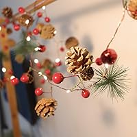 Pine Cone Jingle Bell String Lights 6.5ft 30LED Pine Branch Berries Garland with Christmas Lights Battery Operated for Bedroom Winter Holiday Fireplace Xmas Tree New Year Decor, Brown