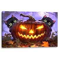 alottagifts Halloween Black Cat Kittens Lighted Halloween Wall Art Print 16