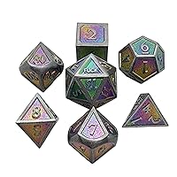 Metal D20 F Dice Critical Fail F 20 Sided Die Set DND Number for Role Playing Game Dungeons and Dragons D&D Pathfinder Shadowrun Black Gunmetal Silver Rainbow (Full Set, Rainbow)