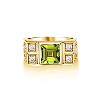 10K 14K 18K Gold 2 Carat Mens Square Gemstone Rings with Side Moissanite Princess Cut Gemstone Engagement Rings For Men/Father/Husband