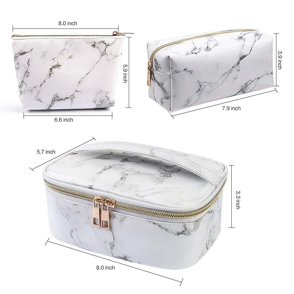 MAGEFY 3Pcs Makeup Bags Portable Travel Cosmetic Bag Waterproof Organizer Multifunction Case with Gold Zipper Marble Toiletry Bags for Women
