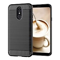 for LG Q7 Plus Slim Case,Thin Soft Skin Silicone Flexible TPU Rubber Anti-Scratch Shockproof Carbon Fiber Protective Cases Cover for LG Q7,Brushed Black