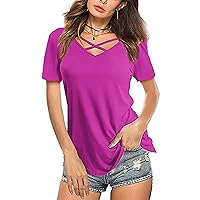 Womens Blouses,Summer Sexy V-Neck Short Sleeve Shirt Loose Plus Size Solid Top Casual Fashion Tees T-Shirt