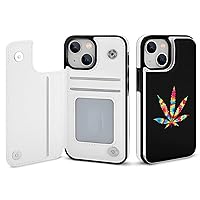 Tie Dye Weed Flip Leather Case with Card Holder Kickstand Function Compatible for iPhone 14 Series iPhone 14