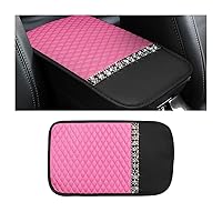Bling Leather Car Center Console Cover, Car Center Console Protector With Glossy Crystal Rhinestone, Universal Waterproof Car Armrest Seat Box Cover For Most Car, Vehicles, SUVs, Trucks (Pink)