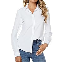 Womens Stretch Button Down Long Sleeve Shirt Soft Basic Wrinkle Free Work Business Formal Casual Blouse