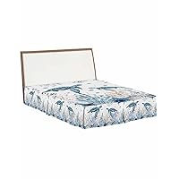 Blue Sea Turtle Bed Skirt Queen Size 18 Inch Drop Bed Frame Cover, Ocean Beach Coral Nautical Coastal Shell Sheet & Wrap Around Bed Skirts Box Spring Cover Dust Ruffle for Queen Bed
