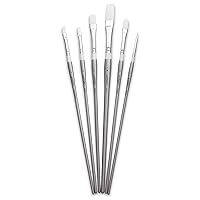 Acrylic & Oil Brushes, Set of 6, Premium Synthetic Paint Brushes, Assorted Shapes and Sizes, Short Wooden Handles, Artist Brushes for Acrylic and Oil Paint