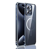 Magnetic Case for iPhone 15 Pro Max/15 Pro/15 Premium Metal Clear Shell with Lens Protection Support Wireless Charging Luxury Phone Cover Metallic (Blue,15 Pro Max'')