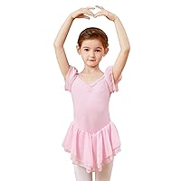 Girls Black Ballet Leotard Ruffle Sleeve Gymnastics Bodysuit Mesh Spliced Ballerina Outfits