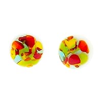 NOVICA Handmade .925 Sterling Silver Fused Glass Mosaic Button Earrings Multicolored from Mexico Modern Abstract [0.6 in L x 0.6 in W] 'Multicolored Textures'