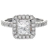 1.60ct GIA Certified Princess & Round Cut Diamond Halo Engagement Ring in Platinum