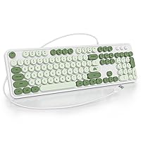 SOLIDEE Wired Membrane Keyboard 100% with Floating Round Keys,Full Size 104 Keys Keyboard,Typewriter Retro Round Keycaps Keyboard for Laptop Office PC Desktop(US Layout QWERTY)(GT108 Matcha)