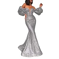 Off Shoulder Sequin Prom Dresses Sparkly Velvet Mermaid Evening Party Dress Formal Gowns with Train Detachable Sleeves DR0455