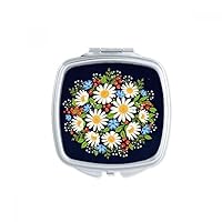 White Chrysanthemum Leaves Fruit Flower Square Mirror Portable Compact Pocket Makeup Double Sided Glass