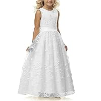 Fancy Lace Flower Girl Dress A line Wedding Pageant with Belt 2-12 Year Old