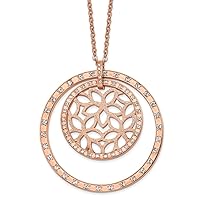 49.9mm Chisel Stainless Steel Rose Ip Plated SwaroVSki Element Crystal Flowers Circles Pendant a Cable Chain 1 Inch Extension Necklace 30.5 Inch Jewelry for Women